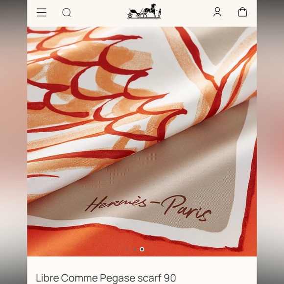 HERMES LIBRE COMM PEGASE SILK SCARF 90 USED Orange-Beige-Fauve - Picture 9 of 13